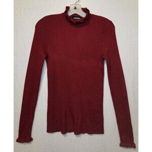 Express Mock Neck Long Sleeve Sweater Size Medium Brick Red Old Money Office